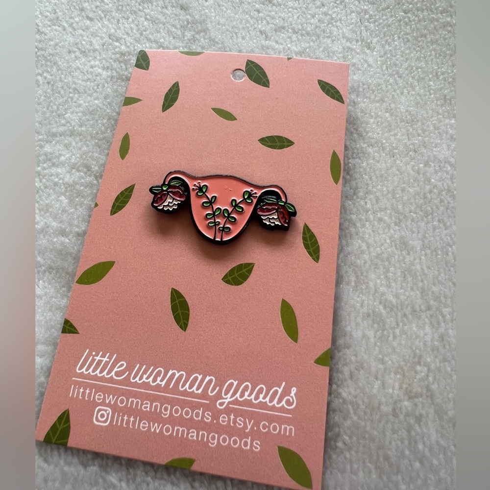 Uterus, Fallopian Tubes, Ovaries with Leaves and Flowers Enamel Pin